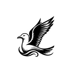 Fototapeta premium A stylized black and white illustration of a seagull in flight