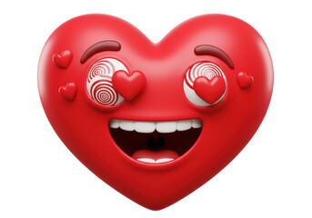 Obraz premium Isolated Mesmerized Red Heart Emoji with Spiral Eyes and Small Hearts
