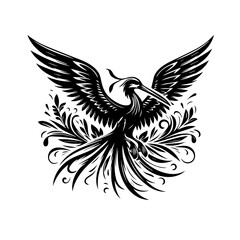 Obraz premium A majestic black phoenix with spread wings and ornate tail feathers