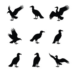 A Collection Of Nine Vulture Silhouettes Arranged On A Stark White Background Graphic Design