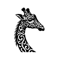 Fototapeta premium Ornate giraffe head with tribal patterns isolated on white