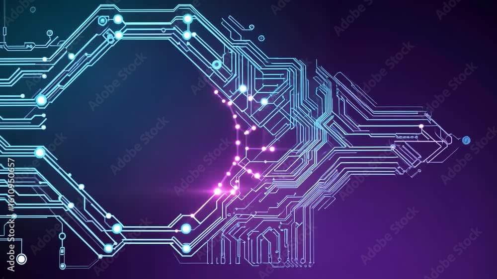 Poster vibrant abstract circuit design glowing lines and nodes showcase digital technology and innovation, 