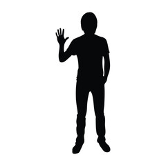 Silhouette of a Person Waving Hand in a Friendly Gesture