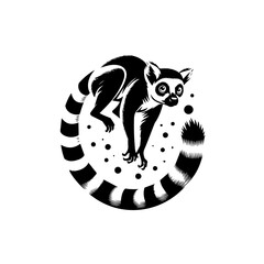 Fototapeta premium A stylized black and white illustration of a ringtailed lemur