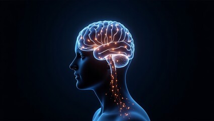 Human brain made of interconnected glowing wires, innovation concept