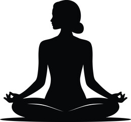 Silhouette of woman meditating yoga lotus position