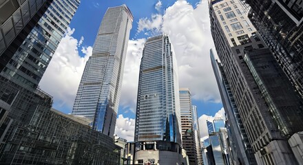 Obraz premium City skyscrapers against cloudy blue sky