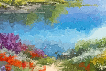 Fototapeta premium Various oil paintings, flowers, birds, plum blossoms, lakes, chrysanthemums, tulips, landscapes, mountains, waters, sailboats