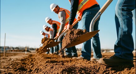 Construction workers breaking ground at jobsite