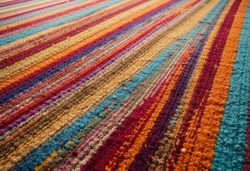  Retro Rug Texture Bold and Colorful Stripes in a Nostalgic Close Up Perspective