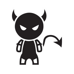 Cute Devil Icon, Black Silhouette of a Mischievous Cartoon Demon Character, Simple Vector Graphic.
