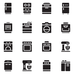 Black kitchen appliance icon set