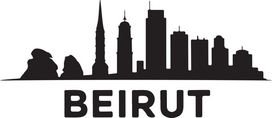 Naklejka premium Beirut Skyline Vector Silhouette Black with Pigeon Rocks and Martyrs Square