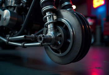Fototapeta premium Precision engineering: disassembled steel suspension emphasizes robust construction and control