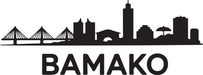 Fototapeta premium Black Silhouette Vector of Bamako Skyline with Niger River Bridges and City Towers