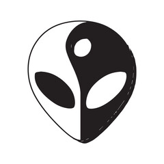 Naklejka premium Alien Head Icon, Black and White Graphic of Extraterrestrial Face with Shadow, Classic Sci-Fi Symbol. 
