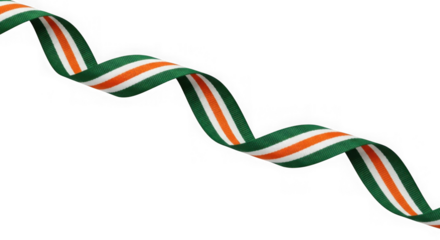 Irish flag ribbon green white orange isolated on transparent background