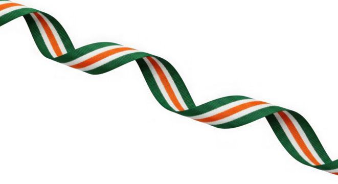 Irish flag ribbon green white orange isolated on transparent background - Powered by Adobe