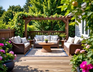 Serene Outdoor Living Space with Woven Furniture