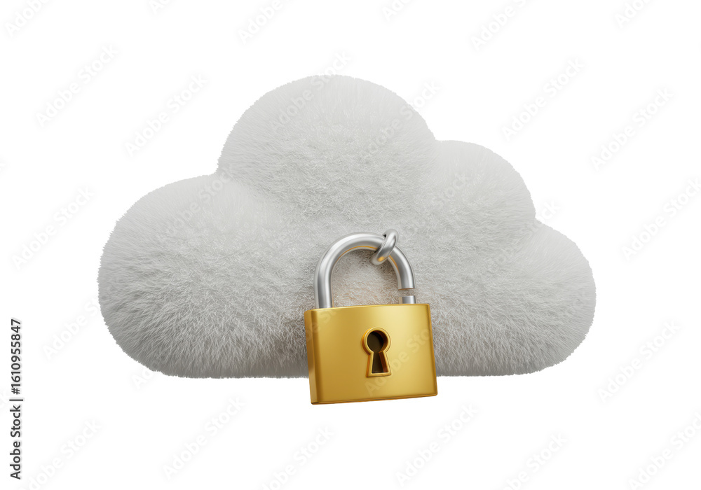Poster isolated cloud with padlock symbolizing cloud security