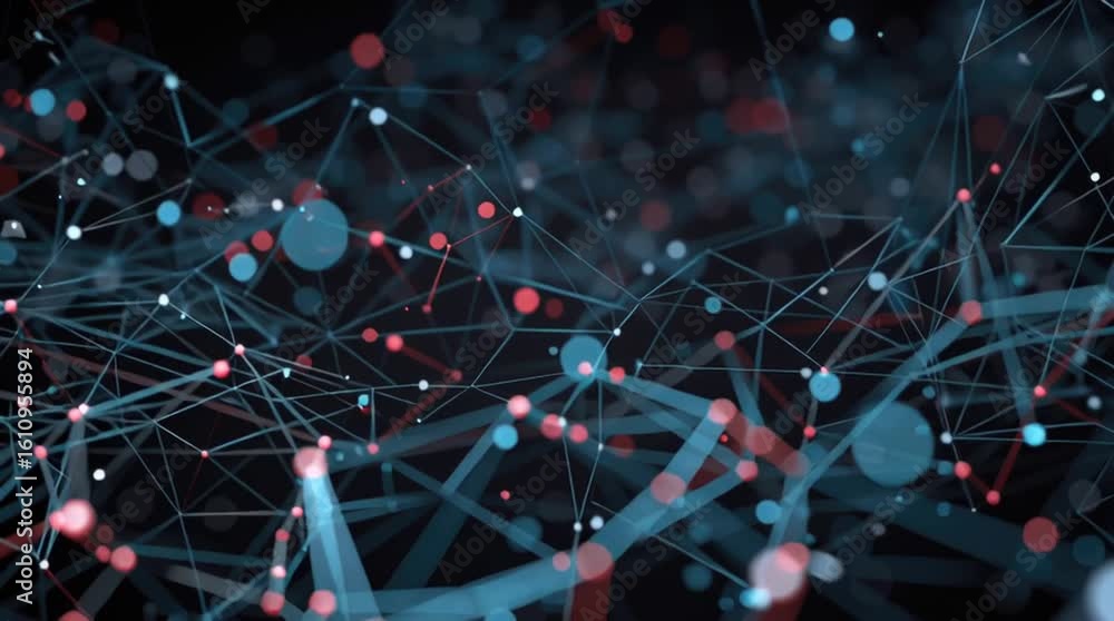 Poster abstract network visualization red and blue nodes
