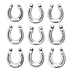 Stylized Horseshoe Illustration Set &ndash; Decorative Black and White Vector Collection