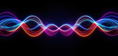  Electric Wave Symmetry Symmetrical Neon Gradient Waves on a Deep Black Background – A Vibrant Abstract Expression.