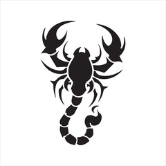 Tribal Scorpion Tattoo Design, Black Stylized Silhouette Vector Art for Scorpio Zodiac Sign.
