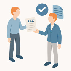 Flat Style Submit Tax Document with Approval Character Illustration