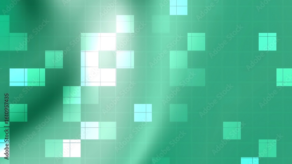 Poster ombre aqua mint blend abstract teal background with glowing squares and subtle grid pattern creating