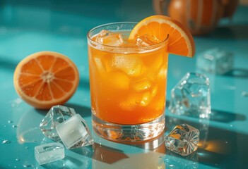  Sleek Orange Dream Polished Cocktail on a Reflective Teal Surface