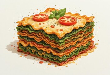  Whimsical Food Art Layered Spinach Lasagna Illustration
