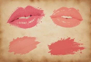 Vintage Style Design Showing Lipstick Smears on a Textured Aged Paper Background