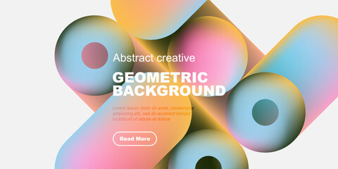 Abstract shapes overlap, creating vibrant color gradients. Text promotes content with button. Modern design, clean aesthetic.