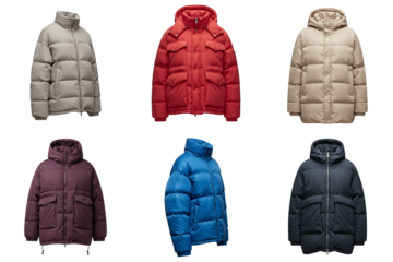 Set of plus size down jackets in various colors and styles  