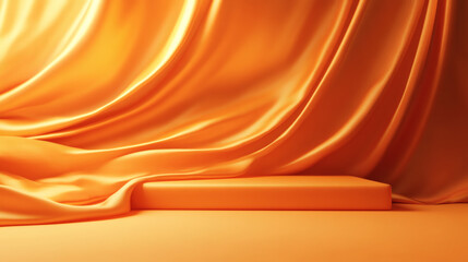 Smooth, orange fabric draped over a simple platform.