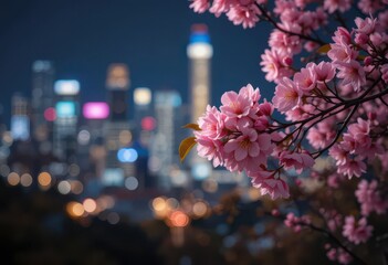  Photorealistic Render, Contrasting Nature Urban Landscape, Nighttime Setting