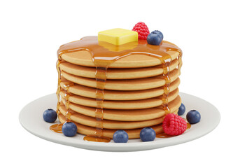 Isolated Stack of Pancakes with Berries and Syrup