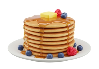 Isolated Stack of Pancakes with Berries and Syrup