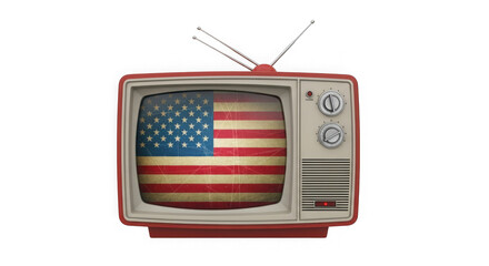 Obraz premium Retro television with american flag isolated on transparent background