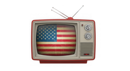Retro television with american flag isolated on transparent background