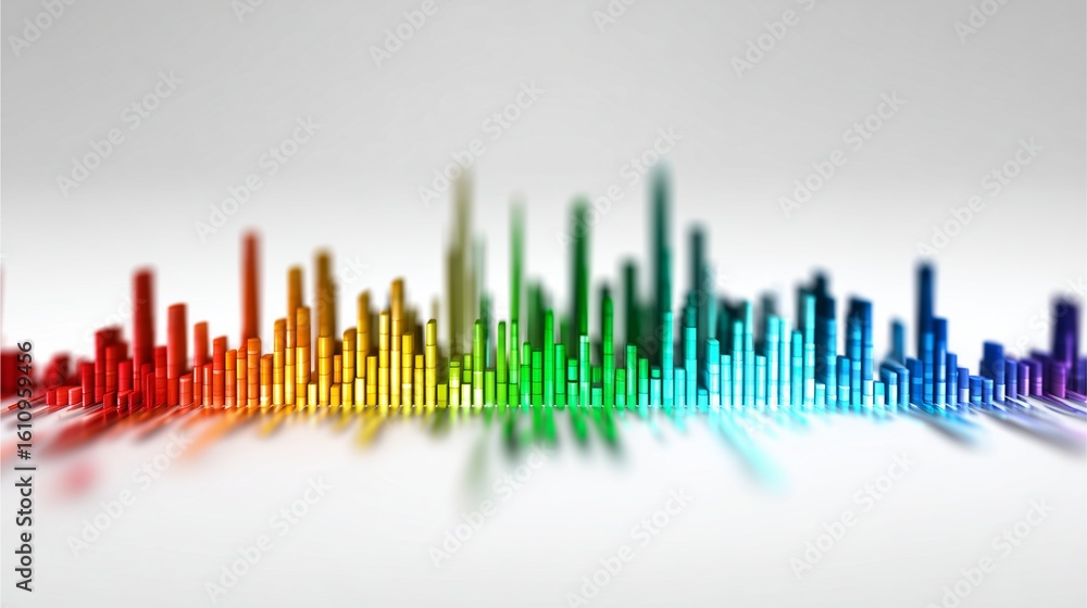 Poster color spectrum skyline: a vibrant, abstract cityscape created from an array of colorful blocks, embo