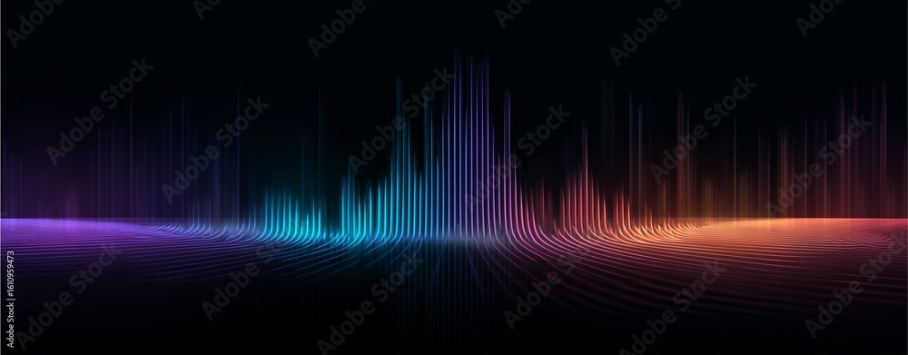 Poster digital sound wave: a vibrant display of a digital sound wave, with a spectrum of colors, visualized