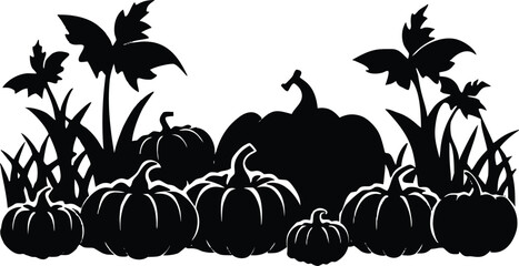 pumpkin patch silhouette vector illustration autumn farm harvest halloween clipart design elements