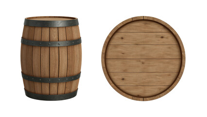 Fototapeta premium Vintage barrel and lid, handcrafted from seasoned wood, rustic and sturdy isolated in the studio