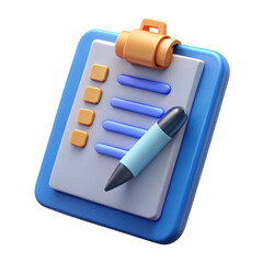 3d stylized clipboard with pen isolated on transparent background