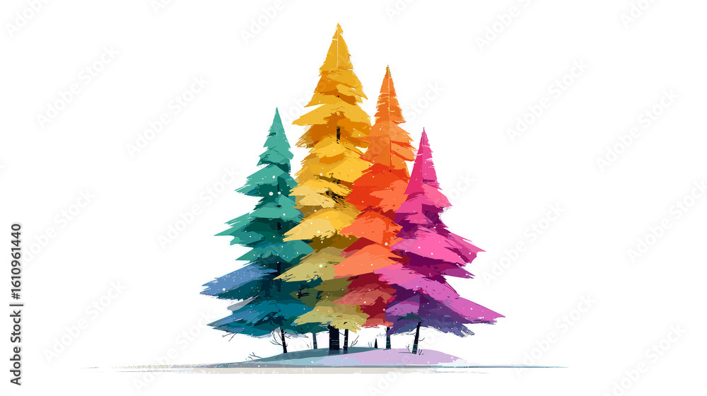 Aufkleber a colorful tree with three different colored trunks. the tree is surrounded by a white background. t