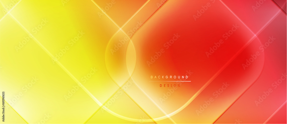 Poster bright gradient background. yellow transitions to orange, then red. lines create dynamic, modern vis
