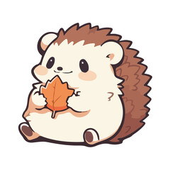 Adorable Hedgehog Holding a Leaf Cartoon Vector