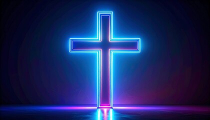 Glowing neon cross on dark background (1)